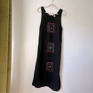 Vintage 90s Jenna Lane New York Black Colorful Boho Embroidered Maxi Dress M